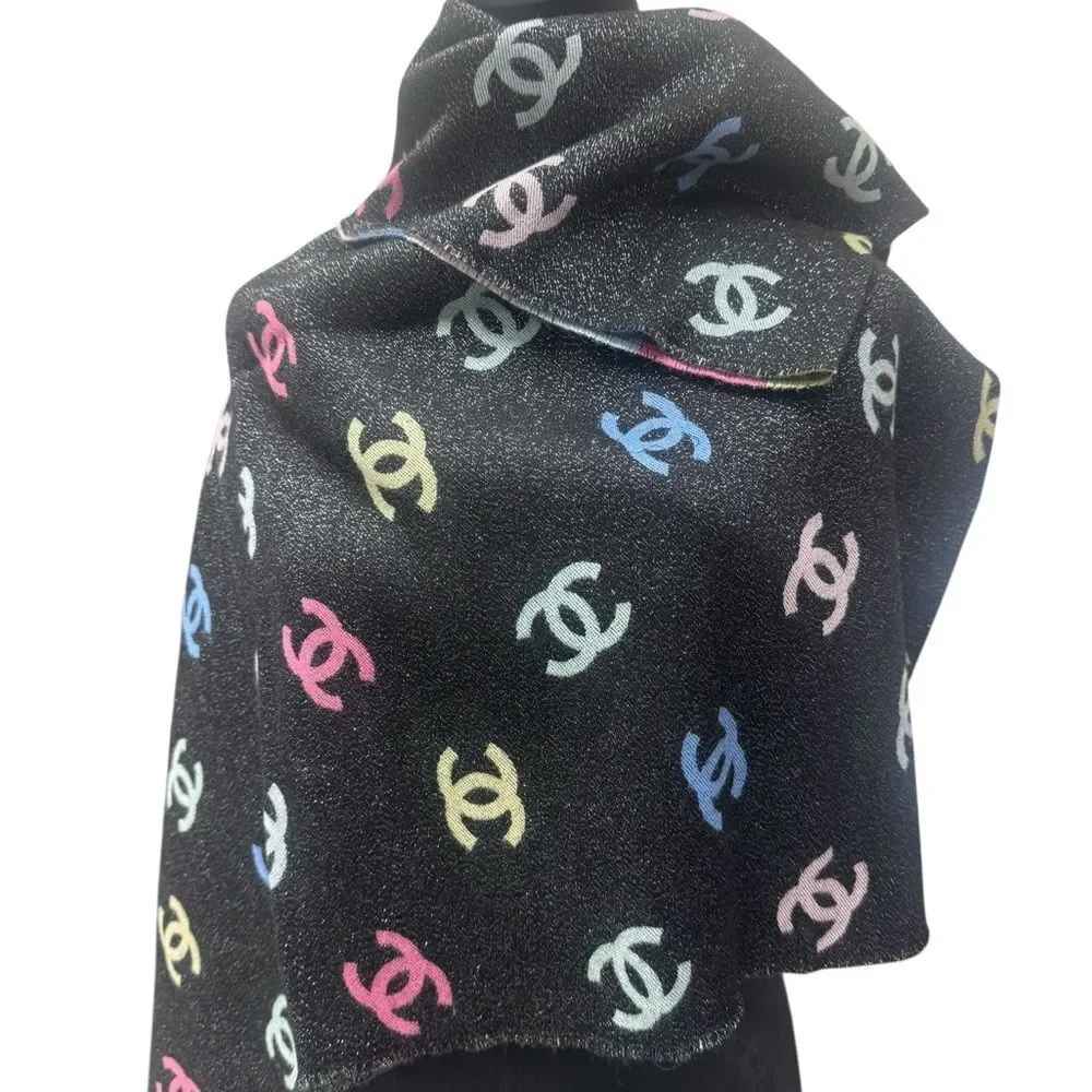 NWT Chanel Rainbow Shine Reversible CC Logo Cashmere Wool Silk Wrap Scarf 2024